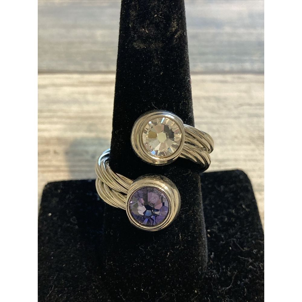 Cable Purple‎ Clear Crystals Ring Twist silver tone size 8